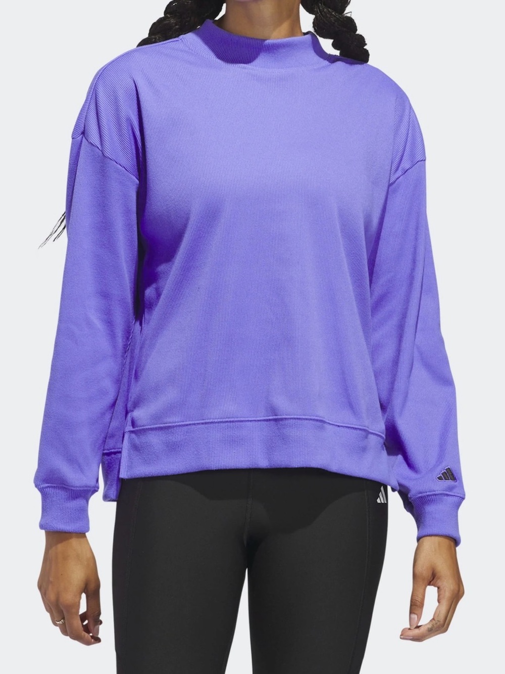 adidas Women's Mock-neck Long Sleeve Ribbed Sweatshirt - Purple